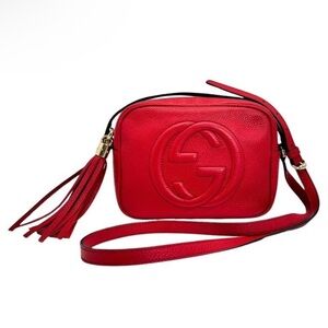 GUCCI Pebbled Calfskin Small Soho Disco Bag Vibrant Red